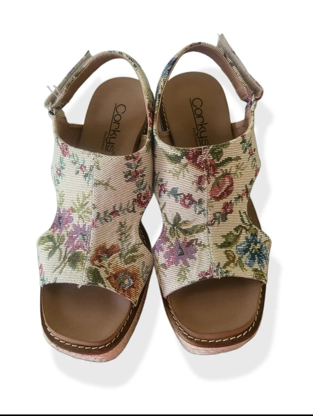 🌿Corkys Sand Brocade Floral Espadrille Wedge Sandals Size 7